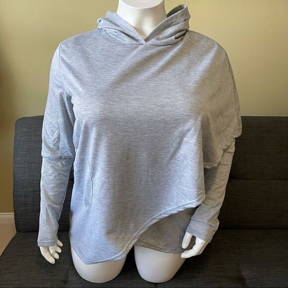 Grey Asymmetrical Cross Front Hoodie - Picture 2 of 6